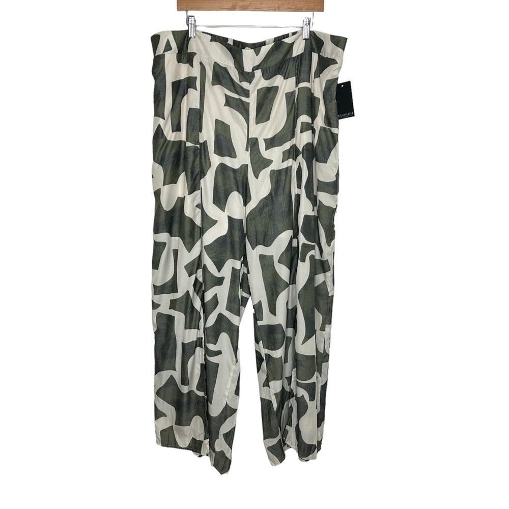 Eloquii Womens Printed Pull On Wide Leg Pant Size 20 Green Slit Hem - Picture 2 of 10